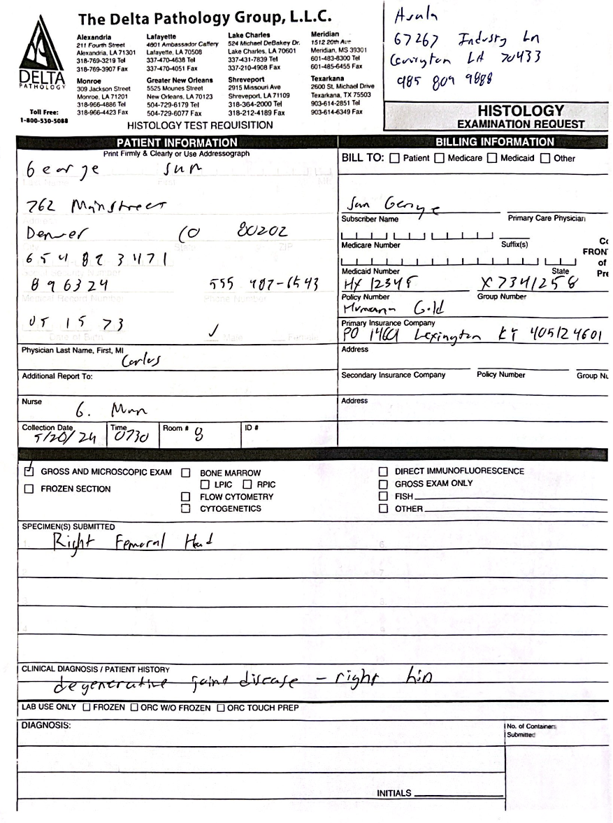 Handwritten Medical Form Example